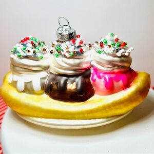 Large Banana Split Glass Ornament Ice Cream Whipped Cream Sprinkles